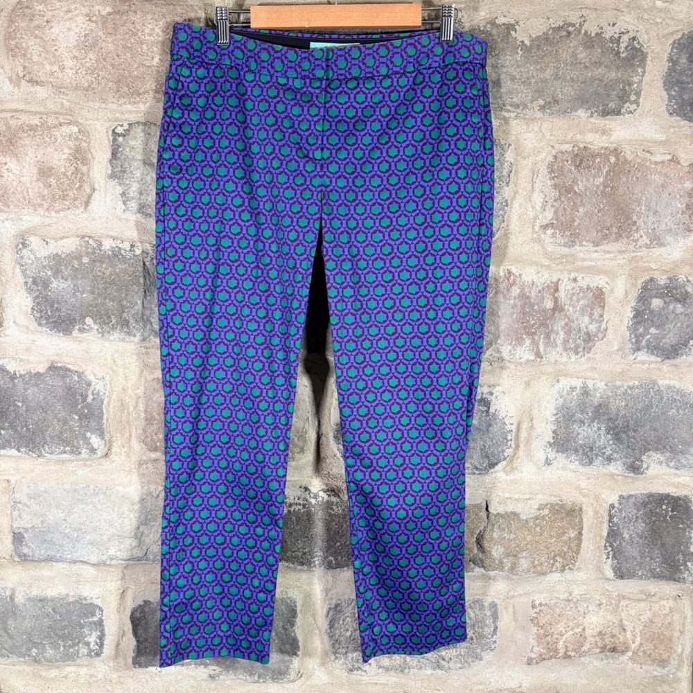 Boden Women's‎ Purple Green Geometric Print Cropped Pants Size 10R Retro